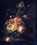 Still life with flowers on a marble table top Rachel Ruysch